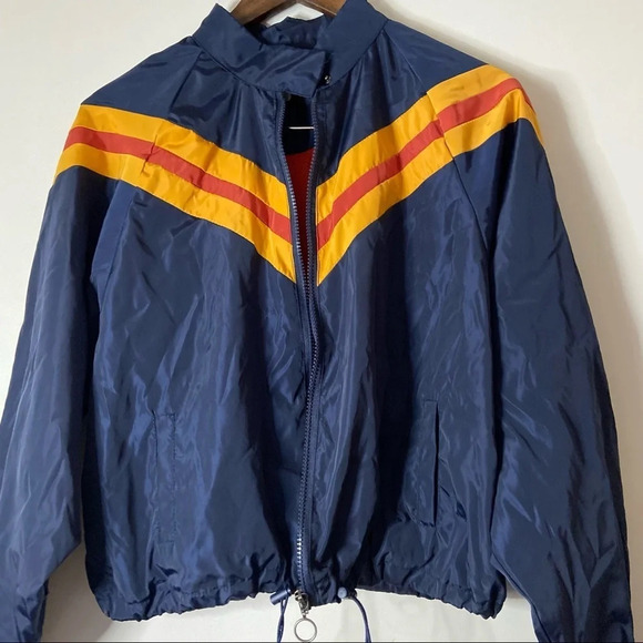 Track Windbreaker Jacket Varsity Retro Style Zip Up Size Medium Colorblock - Picture 2 of 13